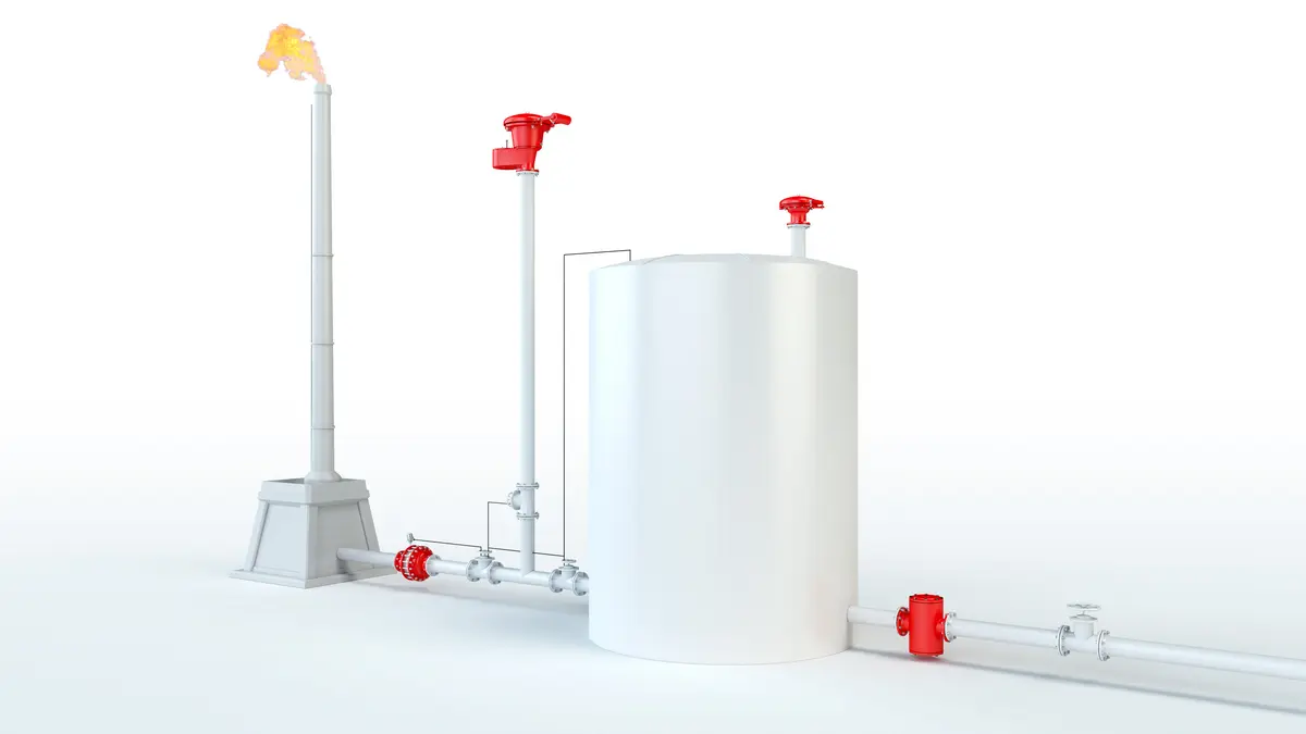 Diagrama que mostra equipamentos OEM e sistemas de proteção contra chamas, com equipamentos PROTEGO® integrados.