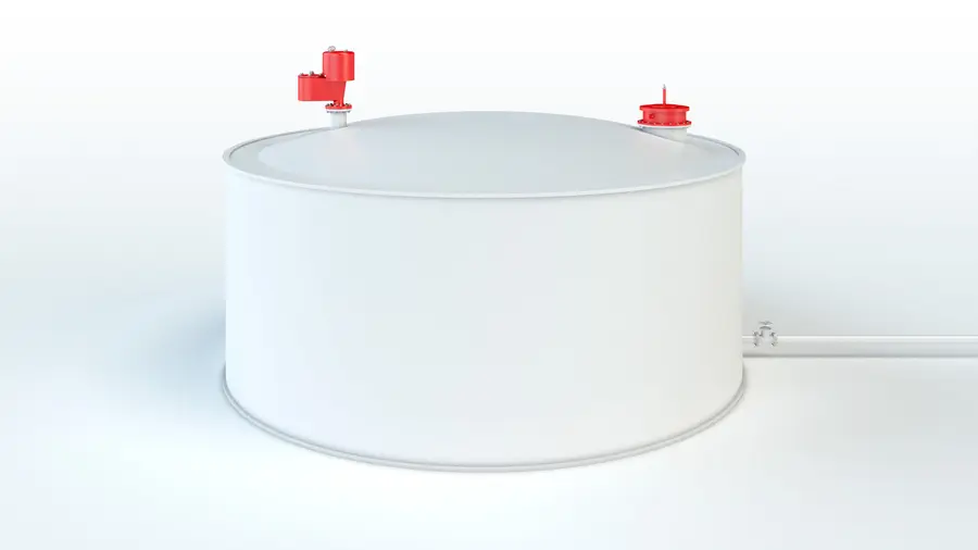 Zwei Festdachtanks, die mit PROTEGO®-Armaturen für verschiedene Anwendungsbereiche ausgestattet sind.